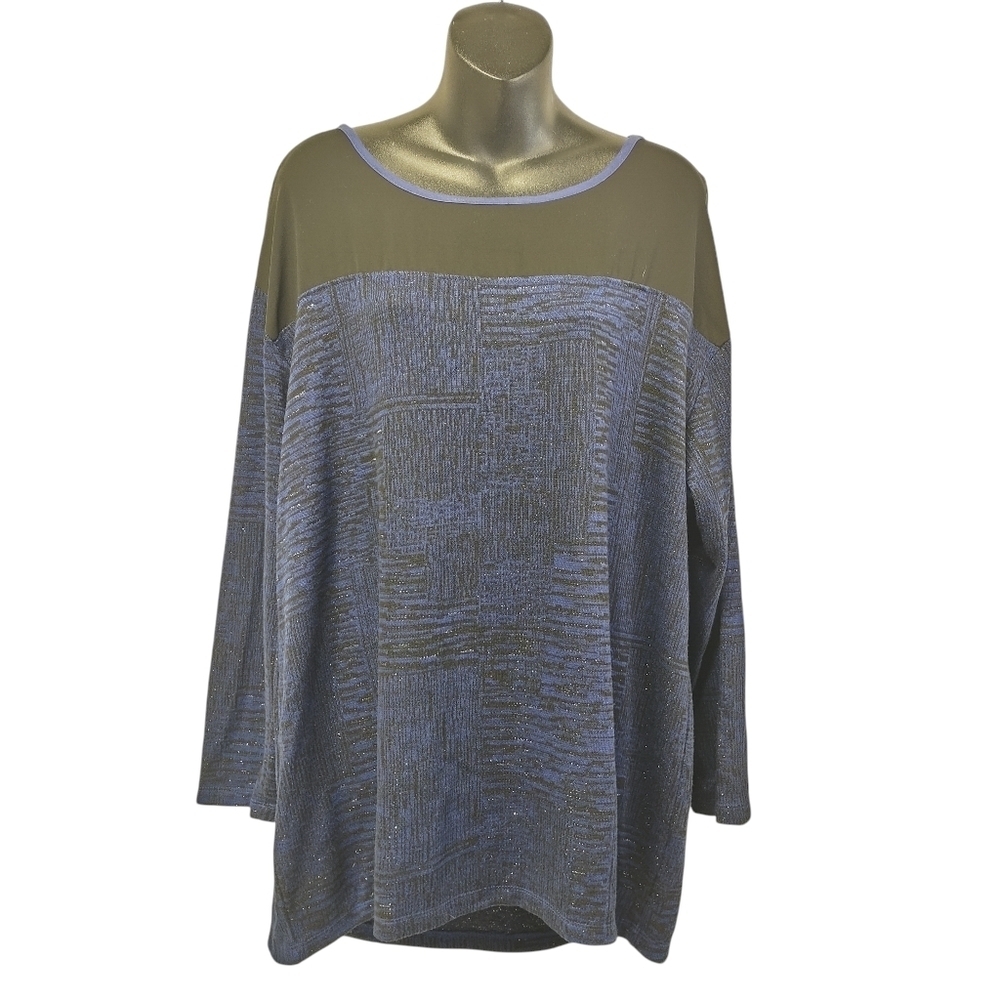 CJ Banks Womens Blue Black Pullover Thin Knit Sweater Blouse Plus Size 1X